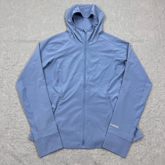 Lululemon Mist Over Windbreaker Women's 12 Blue Running Zip Hooded Jacket W4BSRS - Picture 1 of 11